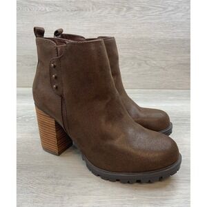 Call It Spring Women's Ankle Boots Brown Faux Leather Block Heel 10 Shoes